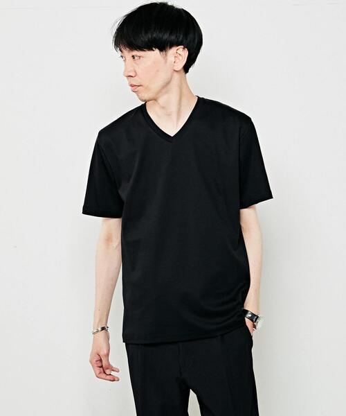 MEN'S MELROSE（メンズメルローズ）の「【WEB限定】ハイゲージスムースVネックTシャツ（Tシャツ/カットソー・メンズ・ホワイト/ネイビー/サックスブルー/チャコールグレー/ブラック・4/2/3）」の3枚目の写真