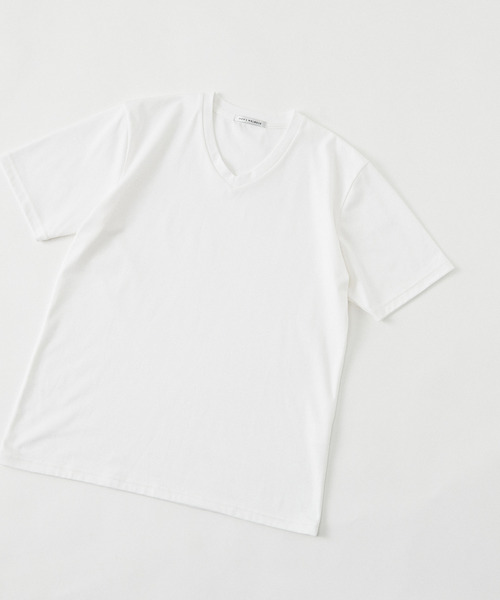MEN'S MELROSE（メンズメルローズ）の「【WEB限定】ハイゲージスムースVネックTシャツ（Tシャツ/カットソー・メンズ・ホワイト/ネイビー/サックスブルー/チャコールグレー/ブラック・4/2/3）」の11枚目の写真