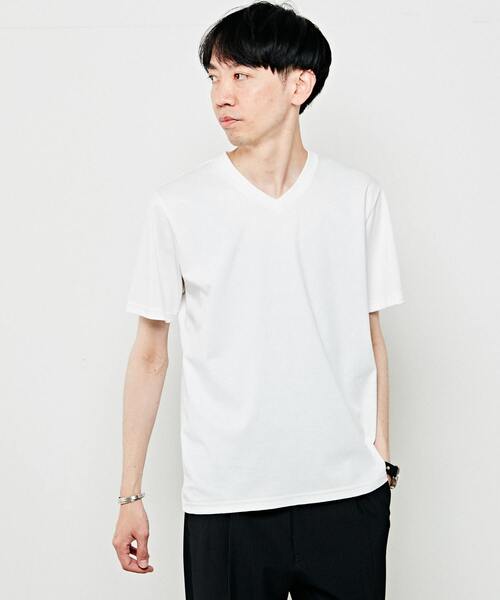 MEN'S MELROSE（メンズメルローズ）の「【WEB限定】ハイゲージスムースVネックTシャツ（Tシャツ/カットソー・メンズ・ホワイト/ネイビー/サックスブルー/チャコールグレー/ブラック・4/2/3）」の21枚目の写真