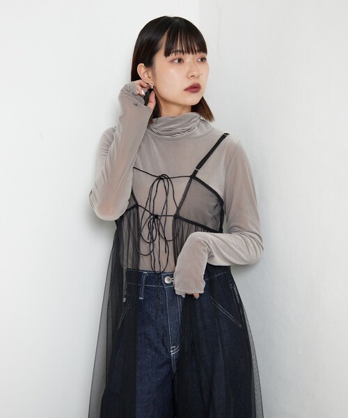 PUBLUX（パブリュクス）の「PUBLUX/パブリュクス 2WAYチュールキャミワンピース【限定展開】（ワンピース・レディース・サックスブルー/ブラック/オフホワイト・ﾌﾘ-）」の18枚目の写真