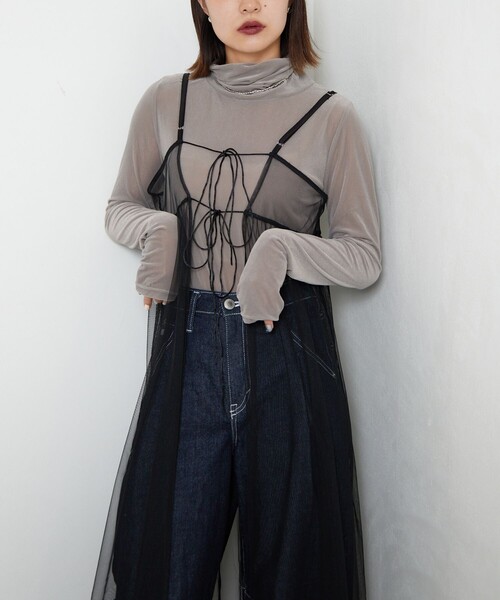 PUBLUX（パブリュクス）の「PUBLUX/パブリュクス 2WAYチュールキャミワンピース【限定展開】（ワンピース・レディース・サックスブルー/ブラック/オフホワイト・ﾌﾘ-）」の9枚目の写真