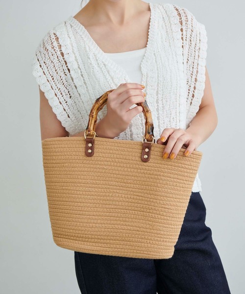 Edit Sheen（エディットシーン）の「バンブーハンドルコットンロープバッグ（かごバッグ・レディース・ブラック/ベージュ/オフホワイト・FREE）」の3枚目の写真