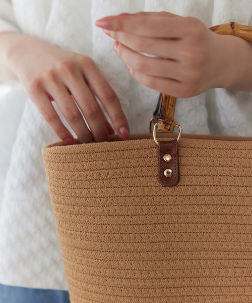 Edit Sheen（エディットシーン）の「バンブーハンドルコットンロープバッグ（かごバッグ・レディース・ブラック/ベージュ/オフホワイト・FREE）」の9枚目の写真