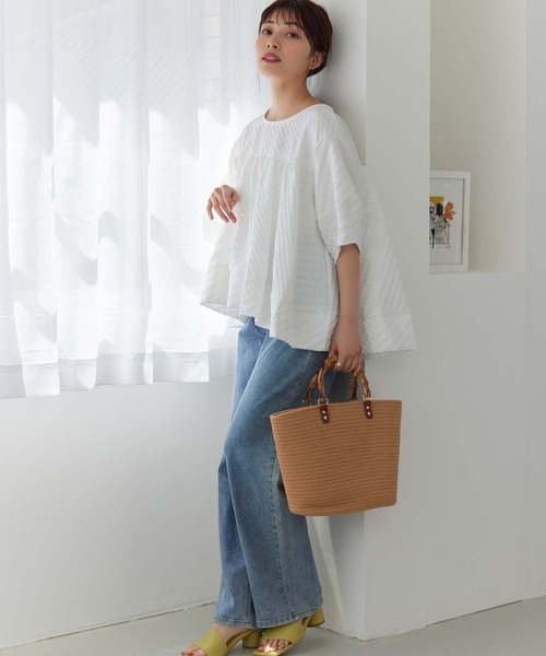 Edit Sheen（エディットシーン）の「バンブーハンドルコットンロープバッグ（かごバッグ・レディース・ブラック/ベージュ/オフホワイト・FREE）」の7枚目の写真