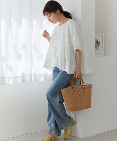 Edit Sheen（エディットシーン）の「バンブーハンドルコットンロープバッグ（かごバッグ・レディース・ブラック/ベージュ/オフホワイト・FREE）」の12枚目の写真