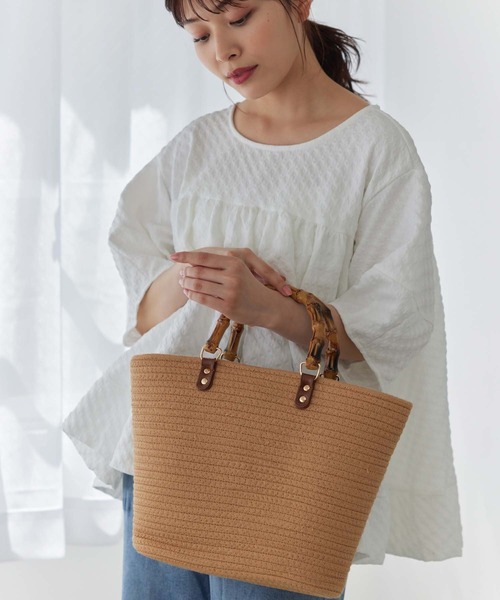 Edit Sheen（エディットシーン）の「バンブーハンドルコットンロープバッグ（かごバッグ・レディース・ブラック/ベージュ/オフホワイト・FREE）」の4枚目の写真