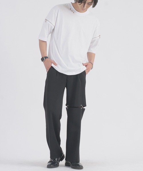 REGIEVO（レジエボ）の「REGIEVO ファスナースリーブTシャツ（Tシャツ/カットソー・メンズ・ブラック/オフホワイト・MEDIUM/LARGE）」の4枚目の写真