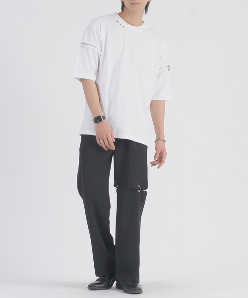 REGIEVO（レジエボ）の「REGIEVO ファスナースリーブTシャツ（Tシャツ/カットソー・メンズ・ブラック/オフホワイト・MEDIUM/LARGE）」の6枚目の写真