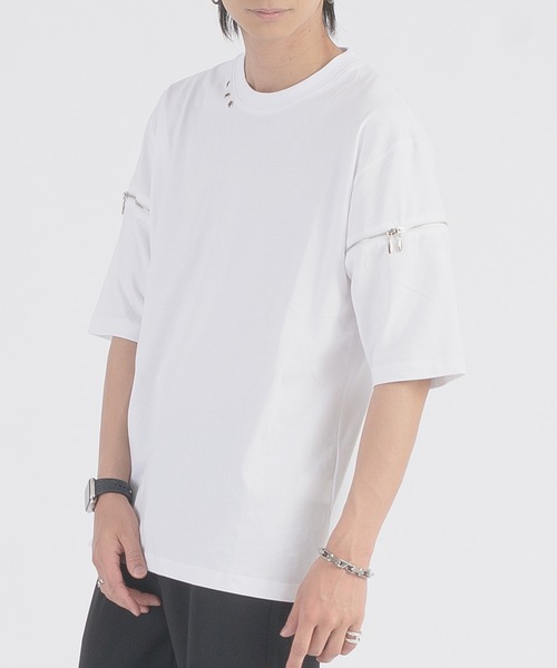 REGIEVO（レジエボ）の「REGIEVO ファスナースリーブTシャツ（Tシャツ/カットソー・メンズ・ブラック/オフホワイト・MEDIUM/LARGE）」の7枚目の写真