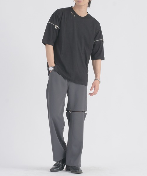 REGIEVO（レジエボ）の「REGIEVO ファスナースリーブTシャツ（Tシャツ/カットソー・メンズ・ブラック/オフホワイト・MEDIUM/LARGE）」の12枚目の写真