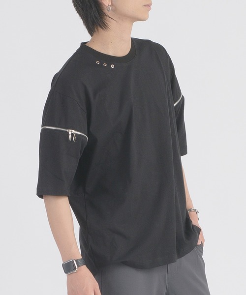 REGIEVO（レジエボ）の「REGIEVO ファスナースリーブTシャツ（Tシャツ/カットソー・メンズ・ブラック/オフホワイト・MEDIUM/LARGE）」の15枚目の写真