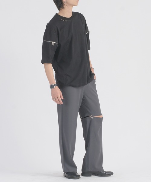 REGIEVO（レジエボ）の「REGIEVO ファスナースリーブTシャツ（Tシャツ/カットソー・メンズ・ブラック/オフホワイト・MEDIUM/LARGE）」の17枚目の写真