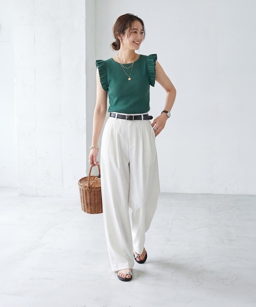 STYLE DELI(スタイルデリ)の「【LUXE】プリーツノースリニットトップス(ニット/セーター・レディース・アイボリー/ブラック/グリーン・FREE)」の10枚目の写真