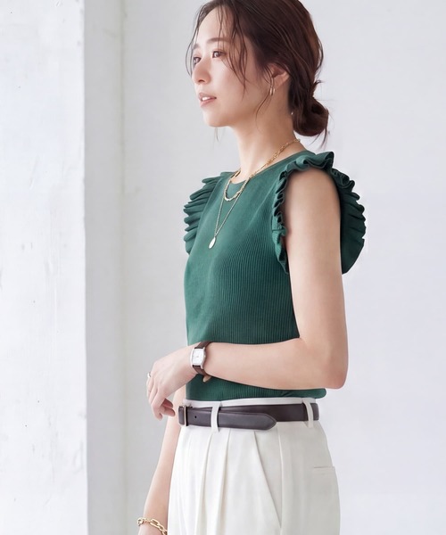 STYLE DELI(スタイルデリ)の「【LUXE】プリーツノースリニットトップス(ニット/セーター・レディース・アイボリー/ブラック/グリーン・FREE)」の12枚目の写真