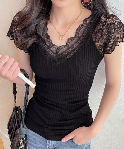 Achic(アシック)の「ノースリーブレースフリル透け感トップス(Tシャツ/カットソー・レディース・ベージュ/ホワイト/ブラック・M)」の1枚目の写真