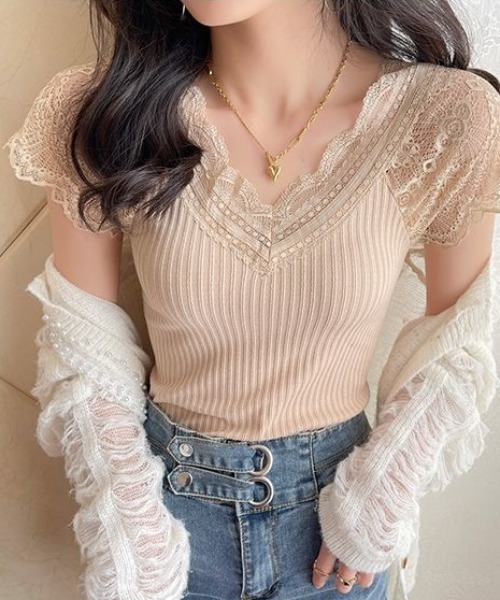 Achic(アシック)の「ノースリーブレースフリル透け感トップス(Tシャツ/カットソー・レディース・ベージュ/ホワイト/ブラック・M)」の19枚目の写真