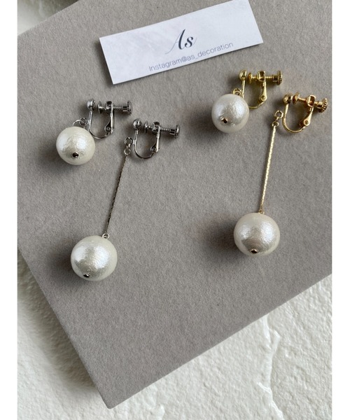 tone（トーン）の「【As】大粒コットンパール　ゆらゆら　アシメイヤリング（ニッケルフリー）(MA)（イヤリング・レディース・シルバー/ゴールド/ゴールド系その他2/シルバー系その他2/ゴールド系その他3/シルバー系その他3・FREE）」の7枚目の写真