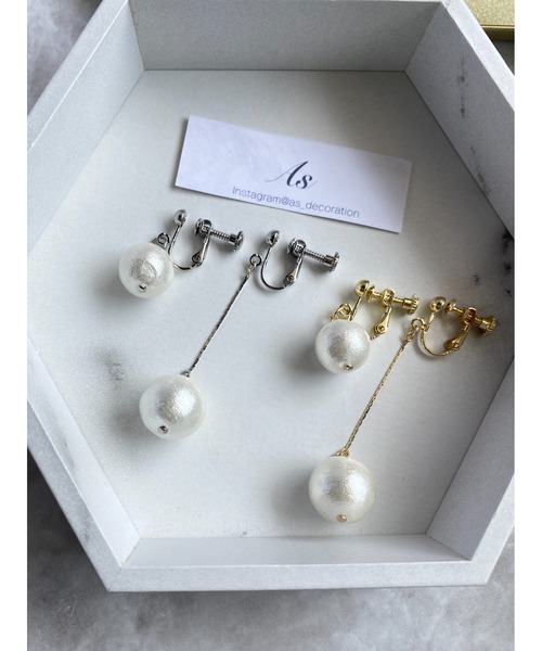 tone（トーン）の「【As】大粒コットンパール　ゆらゆら　アシメイヤリング（ニッケルフリー）(MA)（イヤリング・レディース・シルバー/ゴールド/ゴールド系その他2/シルバー系その他2/ゴールド系その他3/シルバー系その他3・FREE）」の10枚目の写真