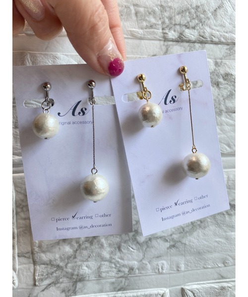 tone（トーン）の「【As】大粒コットンパール　ゆらゆら　アシメイヤリング（ニッケルフリー）(MA)（イヤリング・レディース・シルバー/ゴールド/ゴールド系その他2/シルバー系その他2/ゴールド系その他3/シルバー系その他3・FREE）」の9枚目の写真