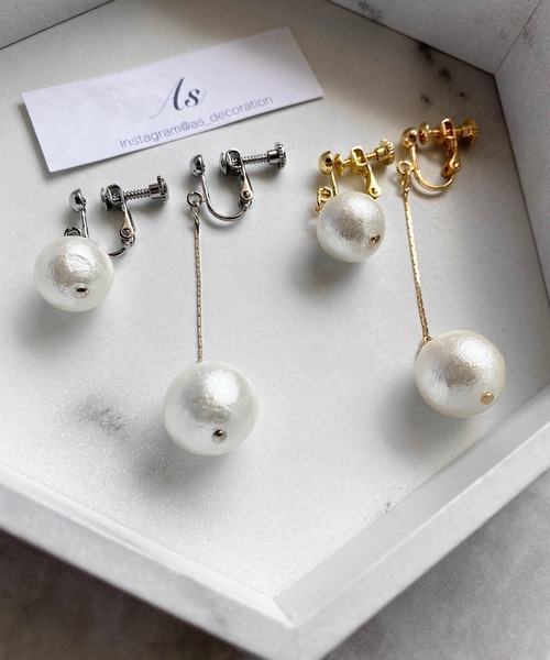 tone（トーン）の「【As】大粒コットンパール　ゆらゆら　アシメイヤリング（ニッケルフリー）(MA)（イヤリング・レディース・シルバー/ゴールド/ゴールド系その他2/シルバー系その他2/ゴールド系その他3/シルバー系その他3・FREE）」の16枚目の写真
