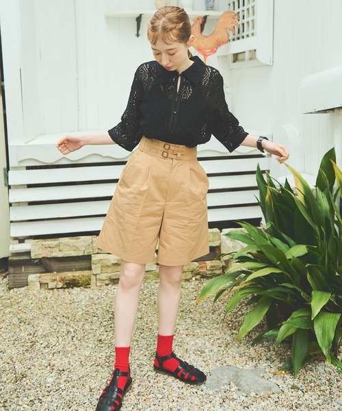 Crisp（クリスプ）の「ダブルベルトハーフパンツ（その他パンツ・レディース・ベージュ/ブラック・FREE）」の5枚目の写真