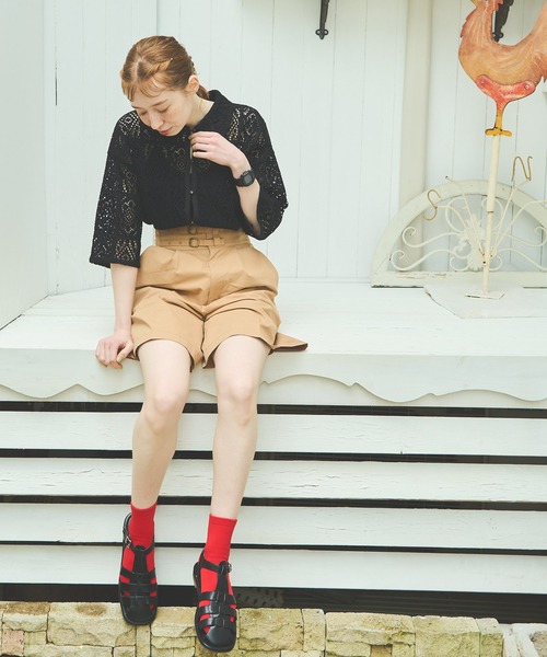 Crisp（クリスプ）の「ダブルベルトハーフパンツ（その他パンツ・レディース・ベージュ/ブラック・FREE）」の8枚目の写真