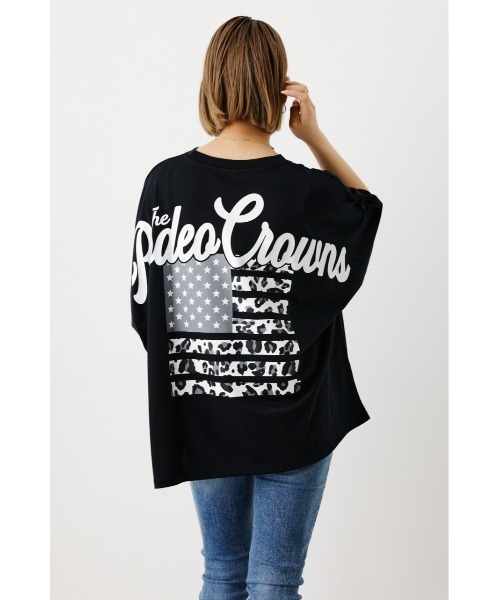 RODEO CROWNS WIDE BOWL(ロデオクラウンズワイドボウル)の「パターンUSフラッグTシャツ(Tシャツ/カットソー・レディース・オフホワイト/ブラック/ライトカーキ/ネイビー・FREE)」の9枚目の写真
