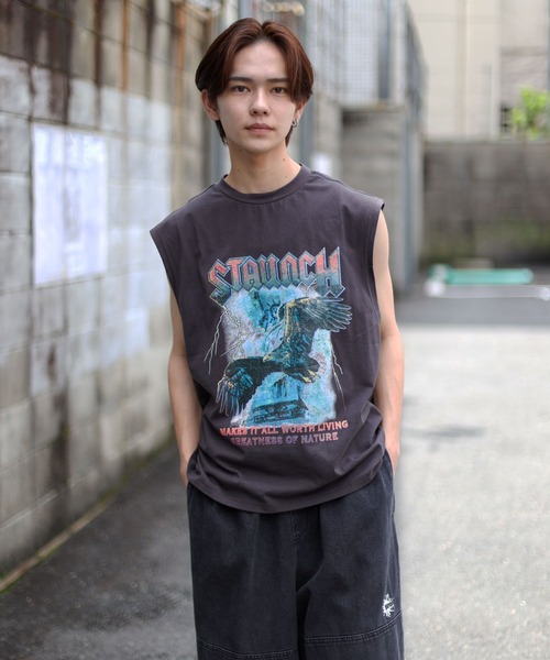 SPINNS(スピンズ)の「【SPINNS】ノースリーブTシャツ ビンテージデザインロゴ EAGLE(タンクトップ・メンズ・ブラック/チャコール・ONESIZE)」の4枚目の写真