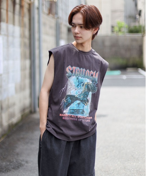 SPINNS(スピンズ)の「【SPINNS】ノースリーブTシャツ ビンテージデザインロゴ EAGLE(タンクトップ・メンズ・ブラック/チャコール・ONESIZE)」の6枚目の写真