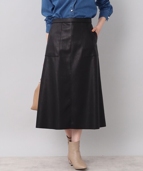 ★新品★UNTITLED　アンタイトル　レザーロングスカート　黒　42/2L UNTITLED（アンタイトル）の「◇フェイクレザースカート（スカート