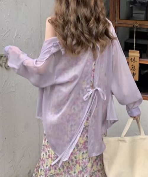 gossip!ロサンゼルス(ゴシップロサンゼルス)の「YUGA アイスシルク バックリボン シフォンシャツ(シャツ/ブラウス・レディース・ライトイエロー/ライトパープル/ライトブルー/ライトグリーン/ホワイト・FREE)」の4枚目の写真