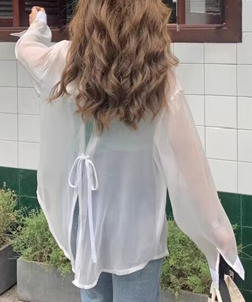 gossip!ロサンゼルス(ゴシップロサンゼルス)の「YUGA アイスシルク バックリボン シフォンシャツ(シャツ/ブラウス・レディース・ライトイエロー/ライトパープル/ライトブルー/ライトグリーン/ホワイト・FREE)」の6枚目の写真