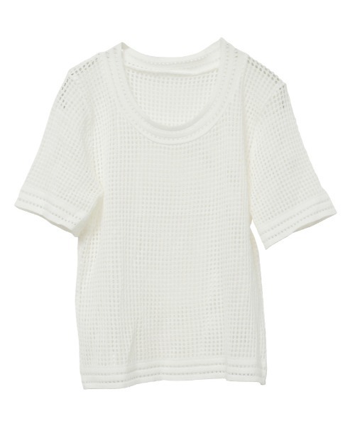 Rejoule(リジュール)の「メッシュ透かし編み半袖プルオーバー(Tシャツ/カットソー・レディース・ホワイト/ブラウン/ブラック・FREE)」の20枚目の写真