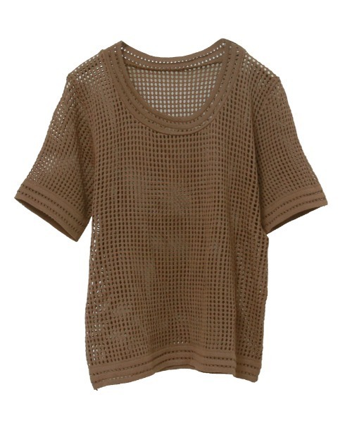 Rejoule(リジュール)の「メッシュ透かし編み半袖プルオーバー(Tシャツ/カットソー・レディース・ホワイト/ブラウン/ブラック・FREE)」の5枚目の写真