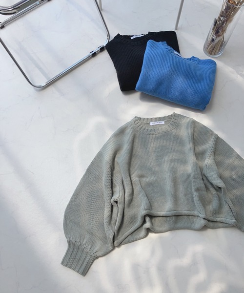 AS KNOW AS plus（アズノゥアズプラス）の「☆くるりんショートニットプルオーバー（ニット/セーター・レディース・ミント/ブラック/ブルー/アイボリー・FREE）」の9枚目の写真