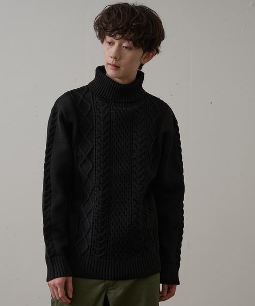 Blue Standard （ブルースタンダード）の「【BLUE STANDARD/ブルースタンダード】 軽量ウォッシャブルアランタートル アンチピリング アラン柄 タートルネックセーター イージーケア（ニット/セーター・メンズ・ネイビー/ブルーグレー/オフホワイト/ブラック/スミクロ/グレー・LARGE/X-LARGE/MEDIUM/SMALL）」の18枚目の写真