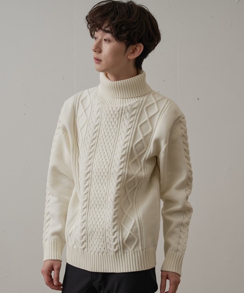 Blue Standard （ブルースタンダード）の「【BLUE STANDARD/ブルースタンダード】 軽量ウォッシャブルアランタートル アンチピリング アラン柄 タートルネックセーター イージーケア（ニット/セーター・メンズ・ネイビー/ブルーグレー/オフホワイト/ブラック/スミクロ/グレー・LARGE/X-LARGE/MEDIUM/SMALL）」の13枚目の写真