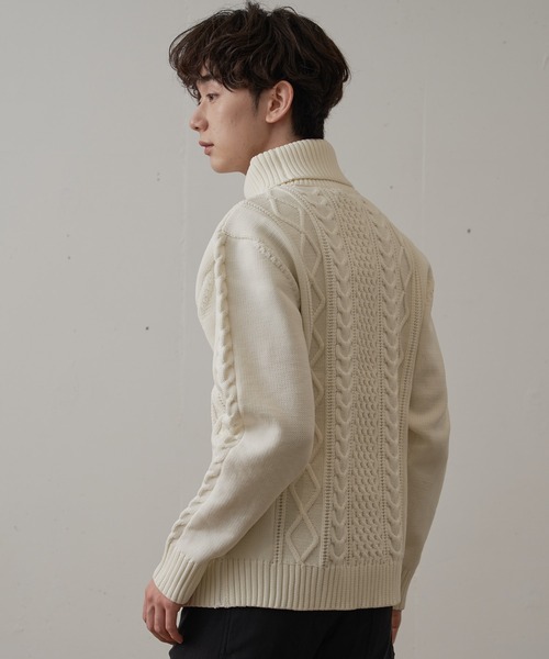 Blue Standard （ブルースタンダード）の「【BLUE STANDARD/ブルースタンダード】 軽量ウォッシャブルアランタートル アンチピリング アラン柄 タートルネックセーター イージーケア（ニット/セーター・メンズ・ネイビー/ブルーグレー/オフホワイト/ブラック/スミクロ/グレー・LARGE/X-LARGE/MEDIUM/SMALL）」の15枚目の写真