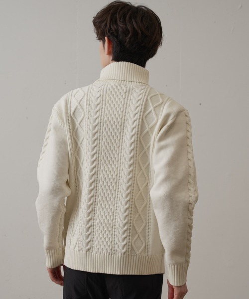 Blue Standard （ブルースタンダード）の「【BLUE STANDARD/ブルースタンダード】 軽量ウォッシャブルアランタートル アンチピリング アラン柄 タートルネックセーター イージーケア（ニット/セーター・メンズ・ネイビー/ブルーグレー/オフホワイト/ブラック/スミクロ/グレー・LARGE/X-LARGE/MEDIUM/SMALL）」の16枚目の写真