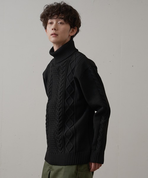 Blue Standard （ブルースタンダード）の「【BLUE STANDARD/ブルースタンダード】 軽量ウォッシャブルアランタートル アンチピリング アラン柄 タートルネックセーター イージーケア（ニット/セーター・メンズ・ネイビー/ブルーグレー/オフホワイト/ブラック/スミクロ/グレー・LARGE/X-LARGE/MEDIUM/SMALL）」の21枚目の写真