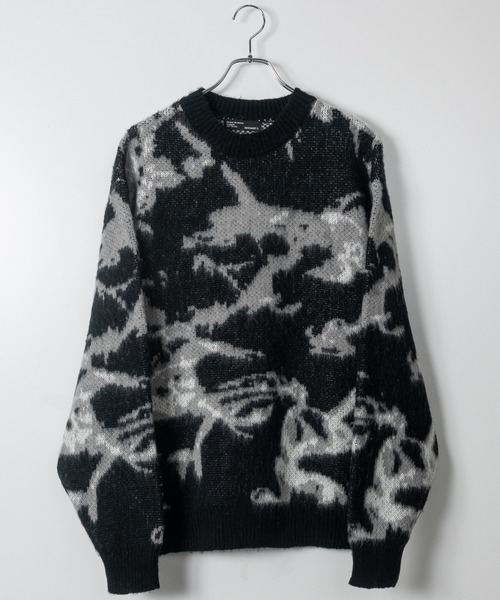 Naive magic（ナイーブマジック）の「【a】モヘアライク ダブルジャガード オーバーサイズ フラワーグラデーションニット/アブストラクトニット（ニット/セーター・メンズ・ブラック/ブルー/ダークブラック/ブラウン/ワインレッド/ブラック系/パープル/グレー・MEDIUM/LARGE/X-LARGE）」の3枚目の写真