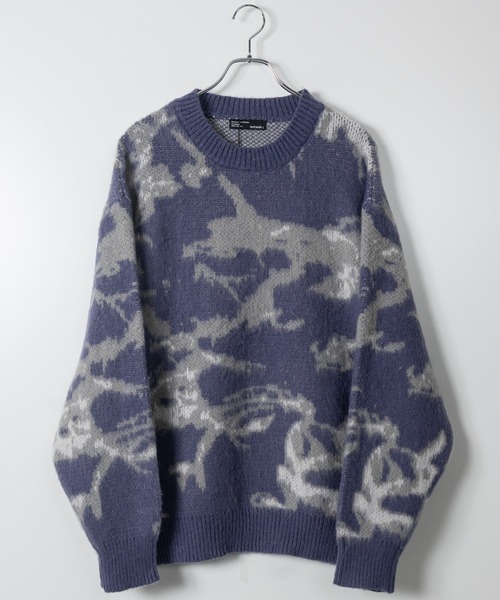 Naive magic（ナイーブマジック）の「【a】モヘアライク ダブルジャガード オーバーサイズ フラワーグラデーションニット/アブストラクトニット（ニット/セーター・メンズ・ブラック/ブルー/ダークブラック/ブラウン/ワインレッド/ブラック系/パープル/グレー・MEDIUM/LARGE/X-LARGE）」の7枚目の写真