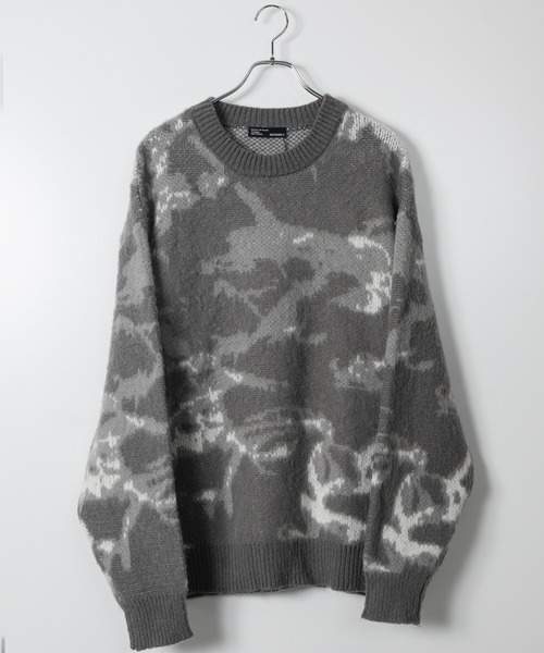Naive magic（ナイーブマジック）の「【a】モヘアライク ダブルジャガード オーバーサイズ フラワーグラデーションニット/アブストラクトニット（ニット/セーター・メンズ・ブラック/ブルー/ダークブラック/ブラウン/ワインレッド/ブラック系/パープル/グレー・MEDIUM/LARGE/X-LARGE）」の4枚目の写真