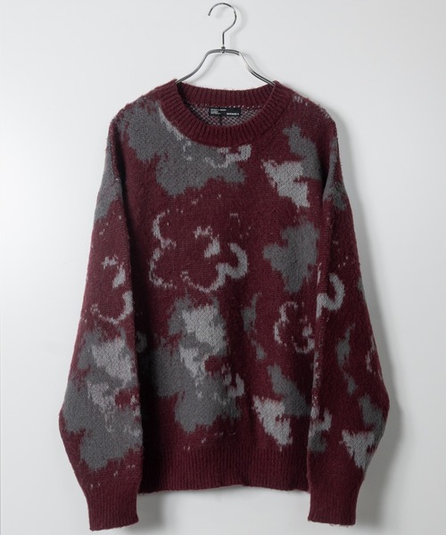 Naive magic（ナイーブマジック）の「【a】モヘアライク ダブルジャガード オーバーサイズ フラワーグラデーションニット/アブストラクトニット（ニット/セーター・メンズ・ブラック/ブルー/ダークブラック/ブラウン/ワインレッド/ブラック系/パープル/グレー・MEDIUM/LARGE/X-LARGE）」の8枚目の写真