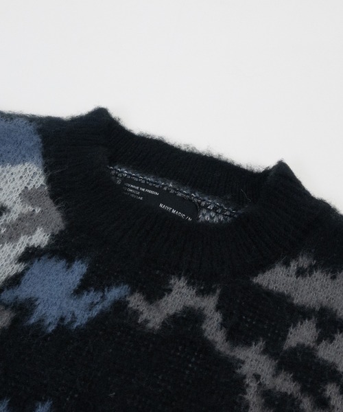 Naive magic（ナイーブマジック）の「【a】モヘアライク ダブルジャガード オーバーサイズ フラワーグラデーションニット/アブストラクトニット（ニット/セーター・メンズ・ブラック/ブルー/ダークブラック/ブラウン/ワインレッド/ブラック系/パープル/グレー・MEDIUM/LARGE/X-LARGE）」の17枚目の写真