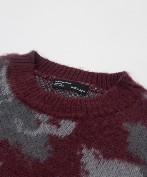Naive magic（ナイーブマジック）の「【a】モヘアライク ダブルジャガード オーバーサイズ フラワーグラデーションニット/アブストラクトニット（ニット/セーター・メンズ・ブラック/ブルー/ダークブラック/ブラウン/ワインレッド/ブラック系/パープル/グレー・MEDIUM/LARGE/X-LARGE）」の11枚目の写真