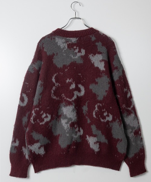 Naive magic（ナイーブマジック）の「【a】モヘアライク ダブルジャガード オーバーサイズ フラワーグラデーションニット/アブストラクトニット（ニット/セーター・メンズ・ブラック/ブルー/ダークブラック/ブラウン/ワインレッド/ブラック系/パープル/グレー・MEDIUM/LARGE/X-LARGE）」の18枚目の写真