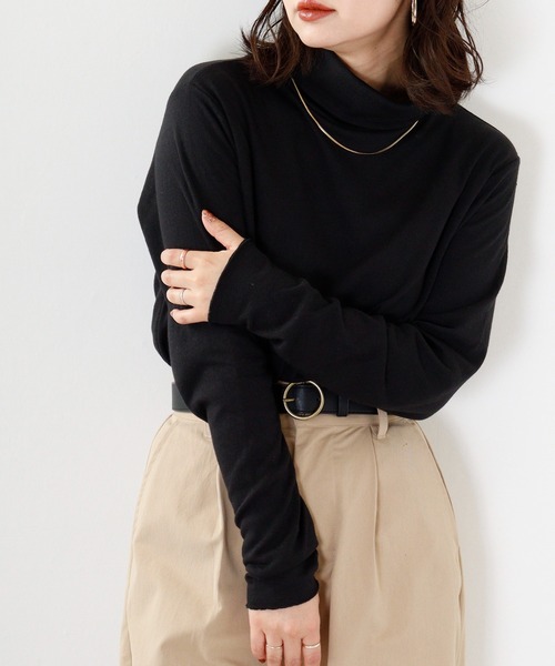 Arinomama(アリノママ)の「Arinomama 接結タートルネック 長袖T(Tシャツ/カットソー・レディース・ブラック/トップグレー/ボルドー/アイボリー系・F)」の1枚目の写真