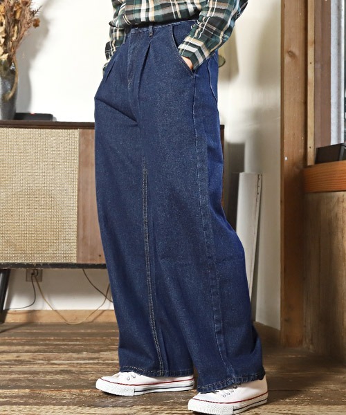 LUXSTYLE(ラグスタイル)の「タックワイドユニセックスデニムパンツ(デニムパンツ・メンズ・インディゴブルー/ブラック/ブルー系その他/ブラック系その他・L/M/S)」の15枚目の写真