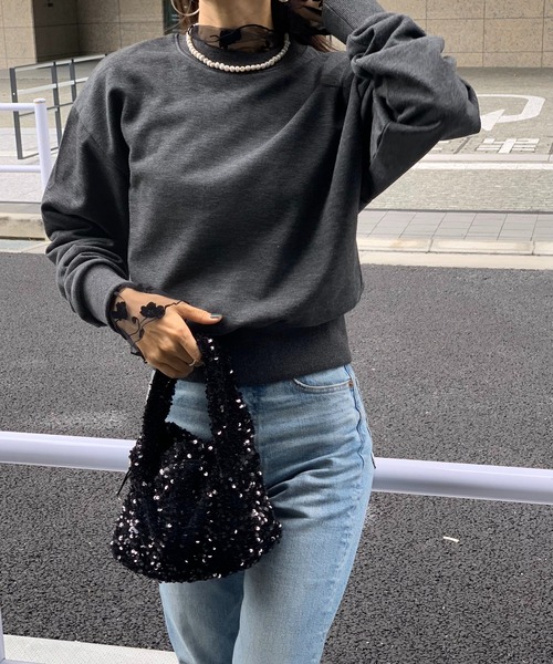 E&C closet…（イーアンドシークローゼット）の「袖刺繍ジャストスエット（スウェット・レディース・ダークグレー/ライトグレー・FREE）」の3枚目の写真